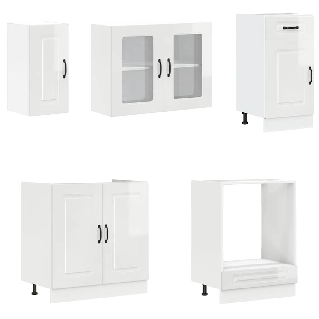 8-TLG Kuechenblock Kalmar Hochglanz Weiß 80x46x81,5 cm Holzwerkstoff Küchenzeile mit Arbeitsfläche für Singleküche und kleine Küchen mit viel Stauraum