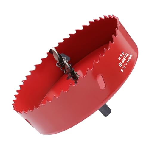 LC LICTOP 5.5 Inch Hole Saw, Heavy Duty Bi-Metal Cornhole Cutter, HSS Blade Drill Bit for Ceiling Light, Wood, Soft Metal Sheet, Plastic Panel, Drywall and Fiberboard, with Positive Rake Teeth, Red