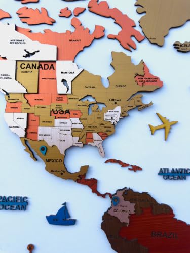Image of ELK 3D Wooden World Map Wall Decor with Country Names , Capitals & States | Premium Multilayer Laser Cut Wall Art | Easy DIY Installation | Travel Theme Home Decor for Living Room, Office | Size : L (156x89 CM)