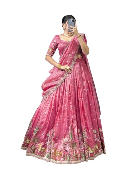 KrishuEthincs Women's Designer Bridal Lehenga Choli Set PINK