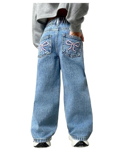 Floerns Toddler Girl's Heart Print Jeans Distressed Ripped Straight Leg Denim Pants