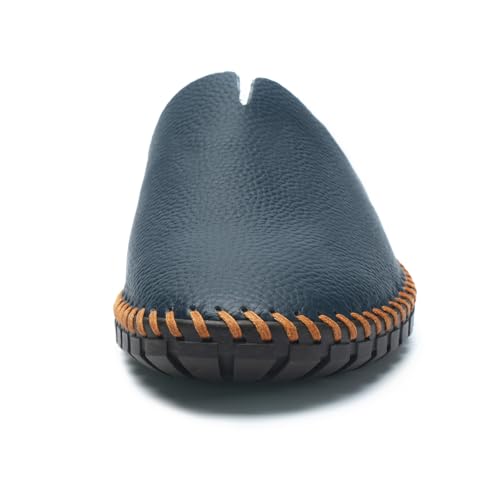 Image of Men's Slip-On Loafers Mules Clog Handmade Leather Slippers Hand Stitched no-Heel Casual Shoes for Men Breathable Comfortable Soft