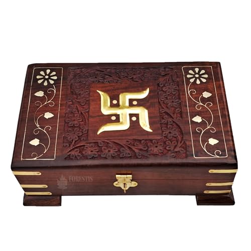 Image of Rosewood Decorative Money Box for Good Luck| Organizer for Cash,Money| Storage Kit | Gift (8X5 Inches, Art Deco Pedestal)