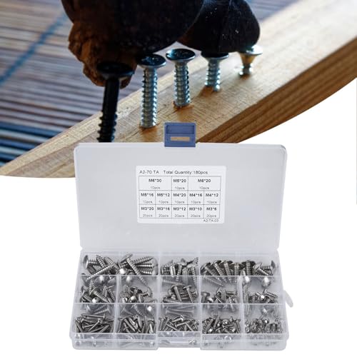Kit de 180 tornillos autorroscantes de acero inoxidable miniatura 4