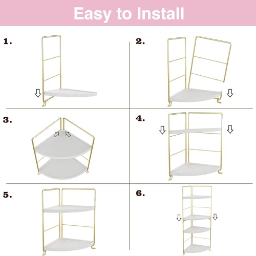 Image of oddpod 2-Tier Corner Storage Rack Bathroom Countertop Organizer /Stackable Standing Makeup Storage Holder, Vanity Tray, Cosmetic & Spice Rack Shelf Cabinet for Kitchen and Bathroom (Gold)