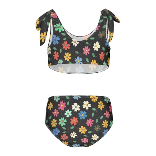 Wusikd Colorful Flower Girls Swimsuits Two Piece Black Swimwear Bikini Set for for Girls Size 3T2