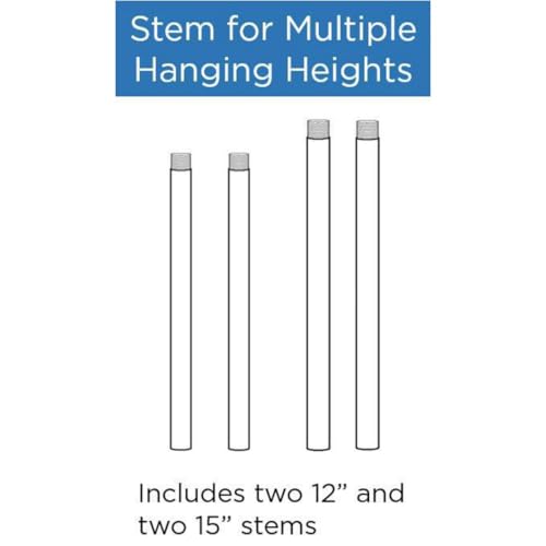 Image of Progress Lighting Ceiling Light or Fan Stem Extension Kit, Two 12 inch and Two 15 inch Stems, 54 inch Total Length, 1 /2 inch Diameter, Hanging Light Fixture & Ceiling Fan Downrod Extension, Natural Brass (P8601-137)