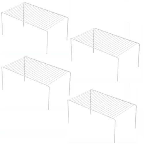 iPEGTOP Set of 4 Kitchen Cupboard Organiser Shelf, Small Size 10.6 x 5.1 Inch Freezer Cabinet Organization Storage Shelf Wire Rack, Steel Metal Shelves for Fridge Pantries Countertops Utensils -White