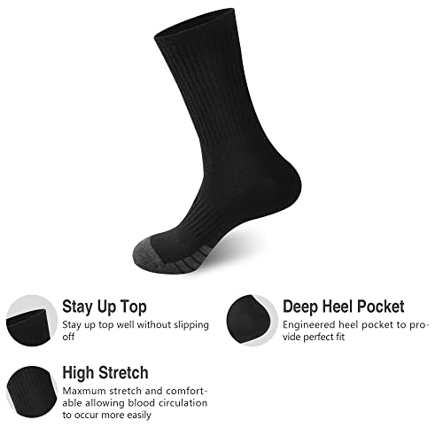 Gkx Men's 10 Pairs Cotton Athletic Moisture Control Heavy Duty Work Boot Cushion Crew Socks(Black 10P) #TOP1