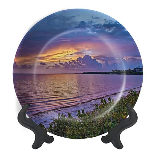 Decorative Plates for Display Sunset Myakka River Gift Plates Ceramic Collections Plates Hanging Artwork for Living Dining Room Kitchen Souvenir