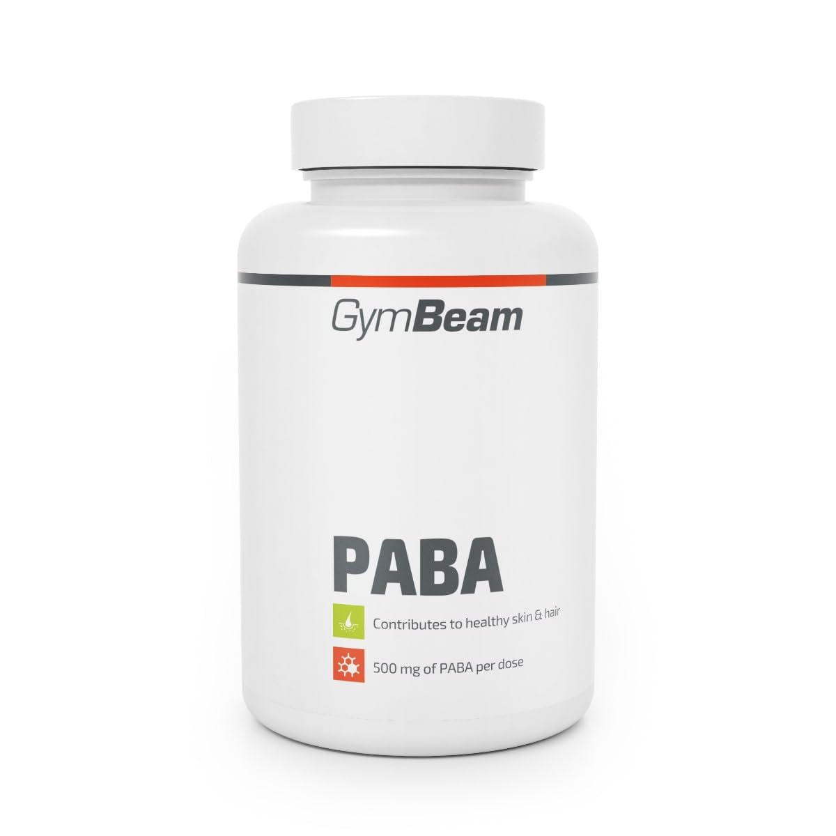 GymBeam Integratore PABA – 500 mg di Acido Para-Aminobenzoico per capsula – Supporta Pelle Giovane e Idratata, Capelli Sani e Lucenti – Ideale per Uomo e Donna - 90 Capsule
