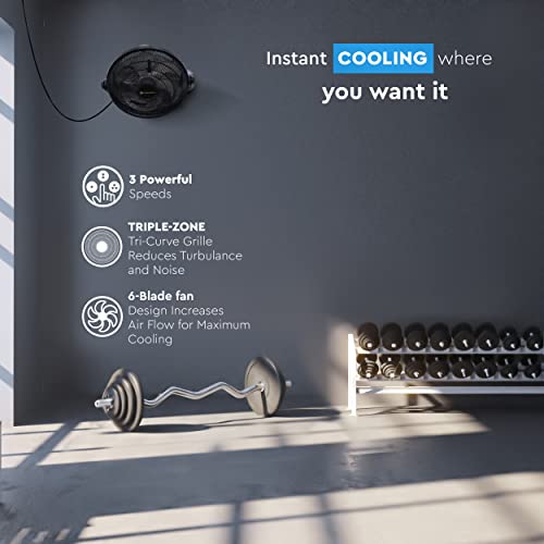 Comfort Zone Powrcurve Czhv101Bs 9" 3-Speed Wall-Mountable Floor Fan With 180-Degree Adjustable Tilt, 6-Blades, (Bracket Included), Black/Silver #TOP4