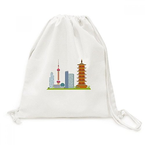 Sac cordon en toile allégeant vos déplacements avec son motif Tour TV Chine