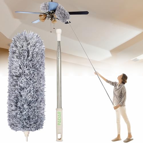 Image of PADAR Ceiling Fan Duster with Long Handle |Microfiber Feather Fan Cleaning Mop, Brush & Dusting Stick | Extendable Dusting Brush & Mop for Ceiling Fans, Walls & Kitchens, Grey, 30 L x 3 W Centimeters