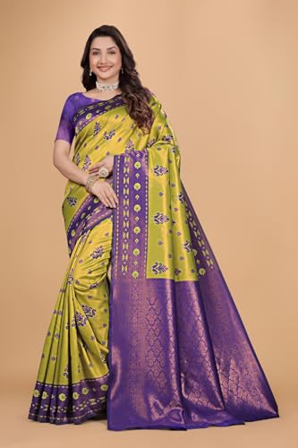 Image of Traditional Banarasi Silk 5.50 Meter Saree With 0.8 Meter Unstitched Blouse Piece For Wedding, Family Function, Festival And Special Occasion
