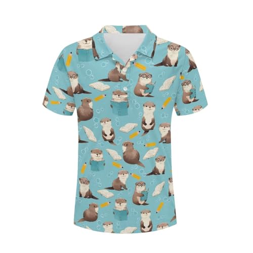 Cupattern Otter Book Pencil Blue Men's Polo Short Sleeve Shirts Funny Golf Shirt Library M