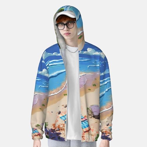 Men's Sun Protection Shirts Animated Beach Scene Long Sleeve Sun Shirt for Fishing Running Hiking Swim3