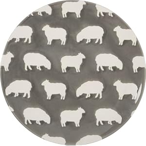 Primitives by kathy decorative stoneware plate gray white farmhouse sheep design 85 inch diameter  urban country home decor