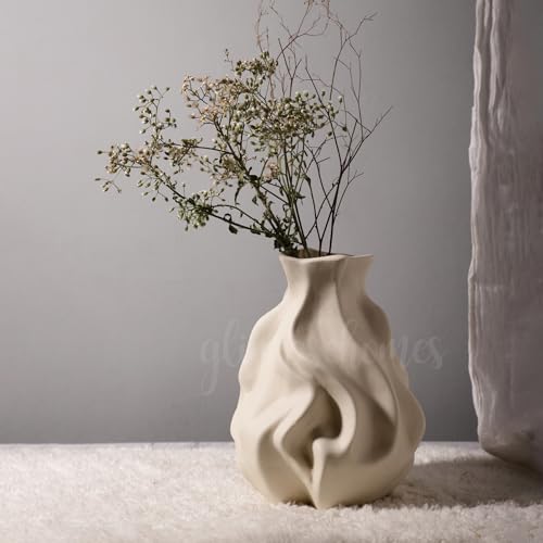 Glimpse Homes Ceramic Whispering Waves Vase | 9 inch | Off-White ...