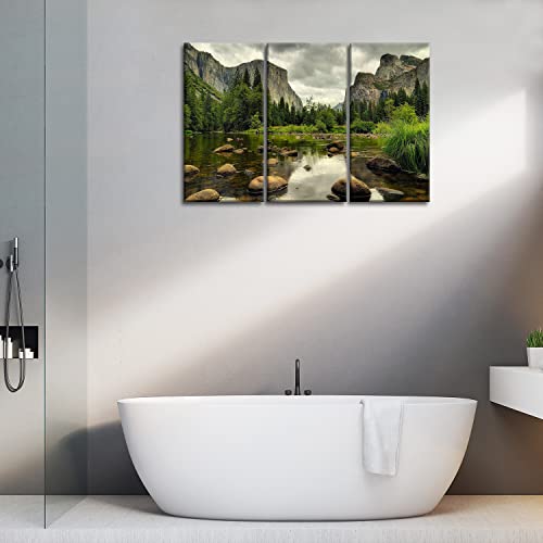 3 Pieces Green Wall Art Painting Yosemite National Park Clear Water Lake Mountain Trees Rocks Pictures Prints On Canvas Landscape The Picture Decor Oil For Home Modern Decoration Print For Items #TOP4