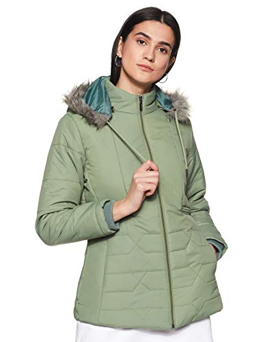 Image of Qube By Fort Collins Women's Medium-Length Bomber Jacket with Detachable Hood - Stylish Winterwear for All-Day Comfort