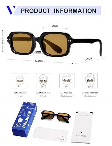 Image of VANLINKER Retro Small Square Sunglasses for Men Women Trendy 90s Rectangle Shades VL9879