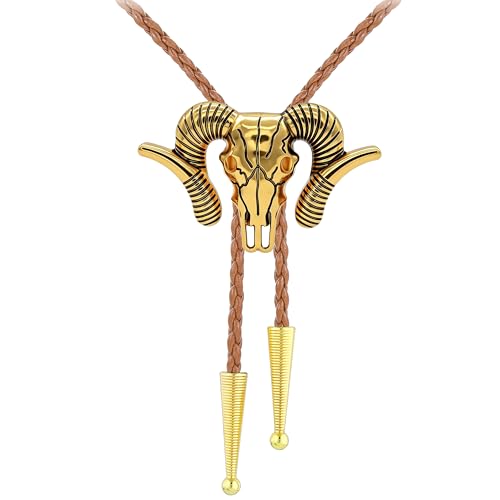 Image of Jeilwiy Bolo Tie for Men Western Cowboy Tie Necklace Gold Bolo Tie Leather Necktie Halloween Tie Accessories for Women
