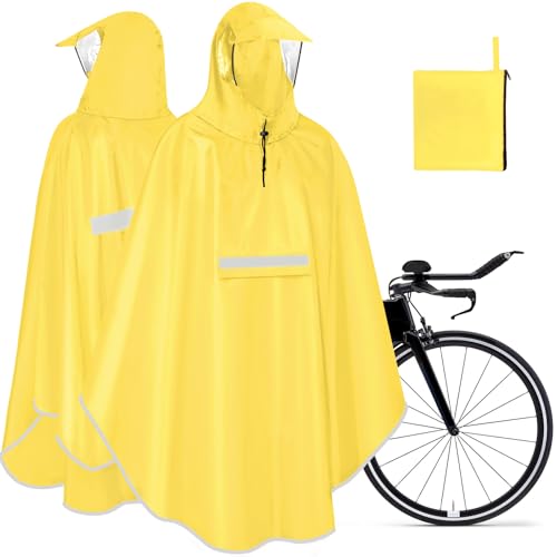 NEWIROVE Cape Pluie Velo Portable Léger Poncho Pluie Velo Imperméable Vêtements Avec Reflechissant Unisexe Poncho Pour Homme Femme, Jaune