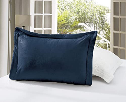 Elegant Comfort Super Soft Sherpa Comforter 2-Piece Set Premium Quality, Heavy Weight Reversible Down Alternative Micro-Suede, Sherpa Comforter, Twin Xl, Midnight Navy #TOP2