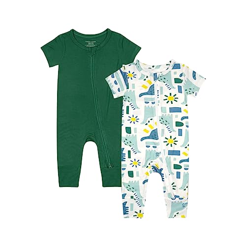 Image of Teach Leanbh Baby Boys Girls 2 Pack Bamboo Viscose Pajamas 2 Way Zipper Short Sleeve Romper Jumpsuit Sleep and Play