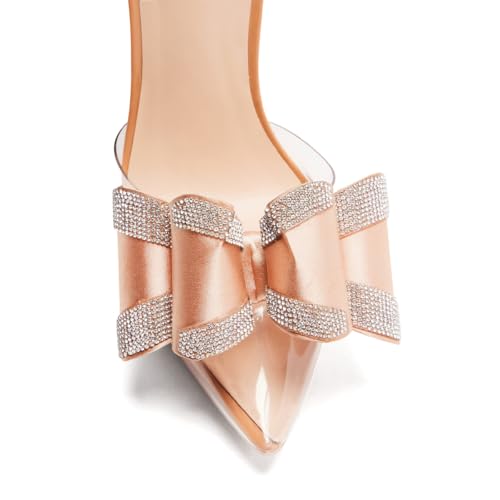 XYD Women Layered Crystal Bow Pumps Transparent PVC Stiletto Heels Pointed Toe Slingback Sandals Sexy Party Shoes3