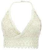 GURU SHOP Goa Top, Psytrance Neckholder Bra Top mit Spitze - Matcha, Damen