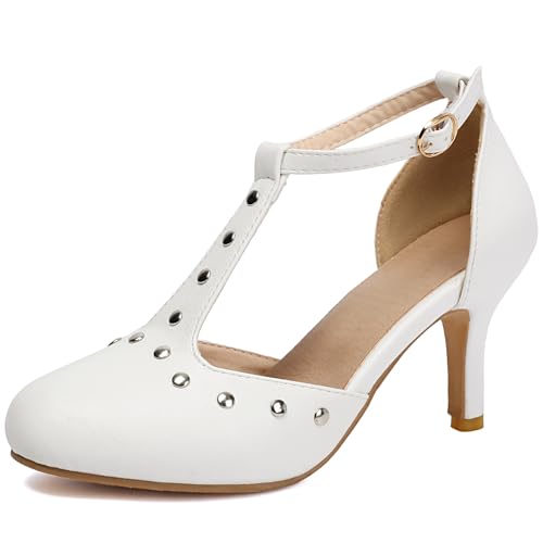 Image of ForeMode Fashion Women T-Strap High Heels Bow Platform Round Toe Pumps Leather Summer Sweet Shoes