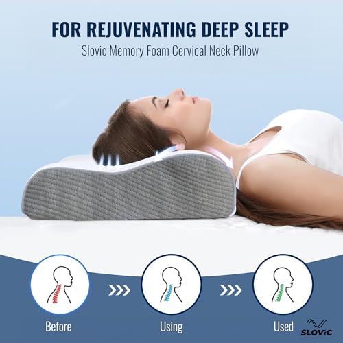 Image of SLOVIC Cervical Pillow for Neck Pain [19 inch x 11 inch x 3.5 inch] | Orthopaedic Neck Pillow | Reduces Muscle Pain & Fixes Poor Posture | Memory Form Pillow for Neck Pain and Shoulder Pain