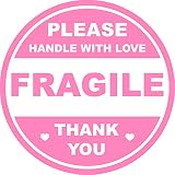 2 inch 300 PCS Pink Round Fragile Labels Circle Fragile Stickers for Shipping Mailing Envelops Carto