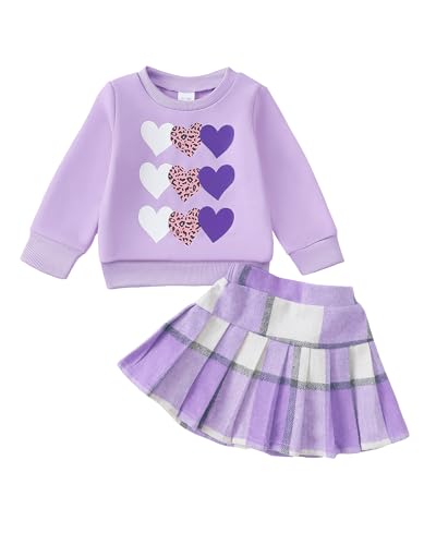 Kucnuzki Baby Girl Clothes Toddler Girl Fall Outfits Kids Winter Cute Long Sleeve T Shirt Top Plaid Mini Skirt Dress Set