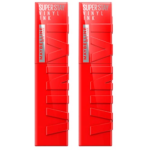 Maybelline Nueva York SuperStay Vinilo Tinta Labios Color 25 Rojo Efecto Vinilo Brillante y Brillante con Vida útil de hasta 16 Horas Fórmula No Transferir – 2 Pintalabios