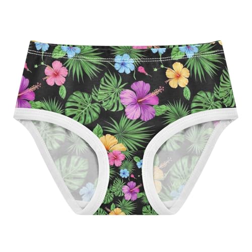 Girls' Underwear, Colorful Hibiscus Flowers Tropical Toddler Girl Briefs, Cotton Girls Underwear, 2T–8 Years