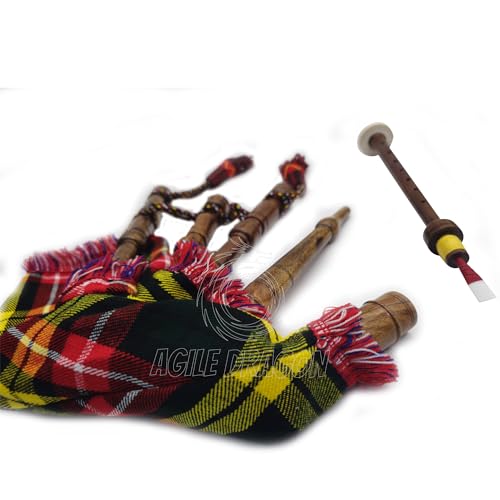 Dragon Mini bagpipe Rosewood irish Royal Stewart cover & cord Starter playable for beginner baby kids junior set comes with free 2 reeds (Buchanan)