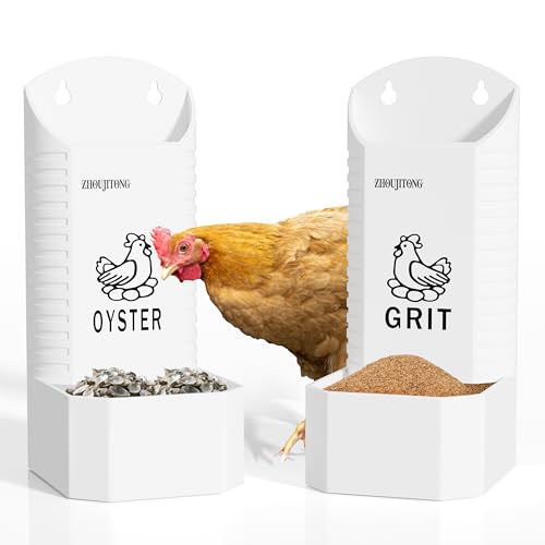 Chicken Oyster Shell Feeder and Chicken Grit Feeder, ZHOUJITONG 2-Pack Poultry Feeder with Gravity-Fed Design, Hanging Style, Suitable for Hens, Chicks, Quails, Ducks, Chicken Coops and Outdoor Use
