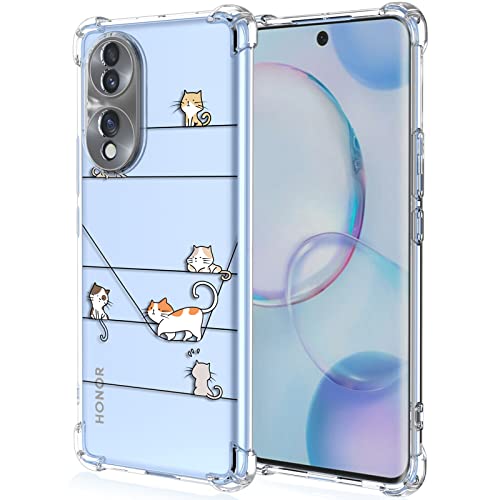 Cover per Honor 70 5G 6.67 Custodia Floreale per Ragazza Motivo Trasparente Antiurto Protettiva Telefono - Kitten donna tpu