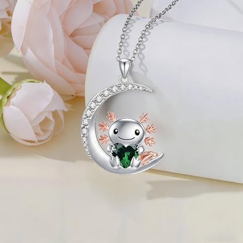 Image of PROESS Animal Birthstone Necklace 925 Sterling Silver Otter /Axolotl /Hippo /Elephant /Dachshund /Monkey /Red Panda Pendant Necklace Animal Birthstone Jewelry Gifts for Women