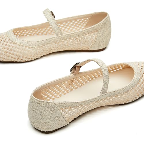 Image of Trary Mary Jane Shoes Women Woven Flats for Women Dressy Ballet Flats Squared Toe Mary Jane Flats Shoes