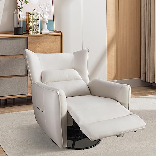 Image of INZOY Power Swivel Rocker Recliner Glider, Oversize Electric Swivel Rocker Recliners with Highly Enveloping Backrest, Nursery Rocking Recliner Chair Leathaire Reclining Sofa, Beige