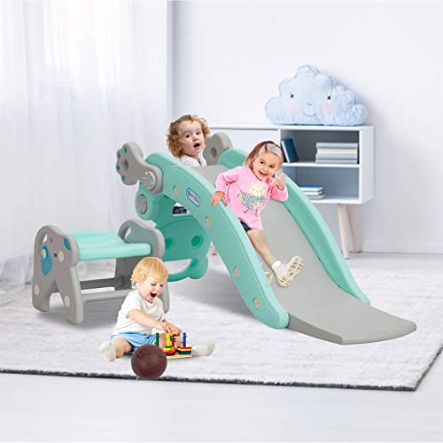5-In-1 Indoor Slide For Toddlers - Portable Kids Slide Set, Rocking Horse Slide Climber With Basketable Hoop And Ring Game For Age 1-6 Boys And Girls, Green #TOP7