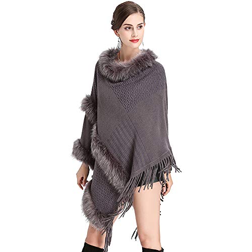 Preisvergleich Produktbild BEUHOME Frauen Poncho Strickjacke Sweatshirt Strickpullover Mantel Schal Winter Pullover O-Ausschnitt und Asymetrisch Strickjacke mit Ärmel Herbst Winter Mode Warm Capes