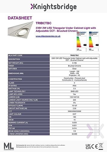 Knightsbridge LED Triangular Under Cabinet Light with Adjustable CCT - Brushed Chrome - Image 3