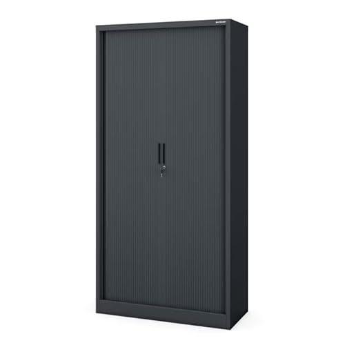 Jan Nowak Rollladenschrank Aktenschrank Büroschrank mit Rolltüren Metall Pulverbeschichtung 4 Einlegeböden 185 cm x 90 cm x 45 cm Anthrazit