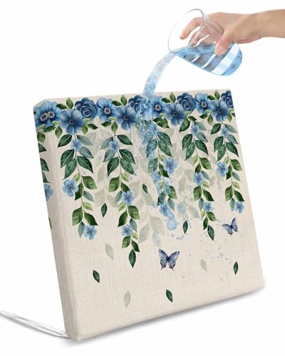 2 Pack Blue Floral Spring Waterproof Cushion Covers with Ties, Outdoor Patio Chaise Lounge Chair Seat Cushion Slip Covers Replacement(Only Cover) Summer Rustic Botanical Burlap 24