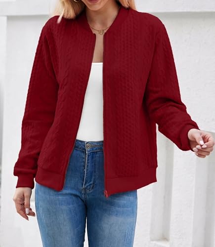 Image of WROLEM Women's Zip Up Cardigan Sweater Cable Hoodies Long Sleeve Jacket Outfits Crewneck Casual Coat